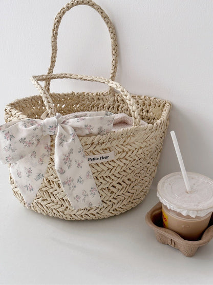 Floral Bow Handwoven Straw Bag