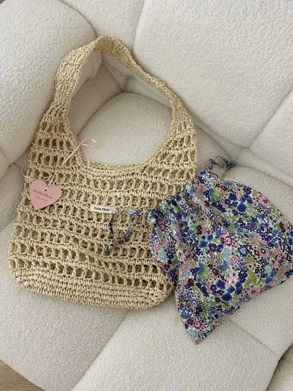 Floral Handwoven Straw Bag