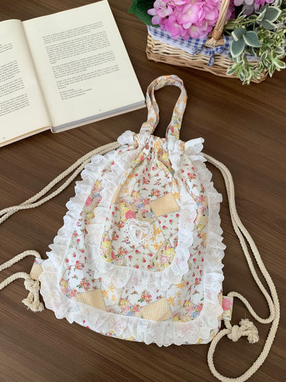 Floral Printed Lace Drawstring Backpack