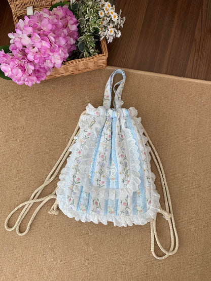Floral Printed Lace Drawstring Backpack