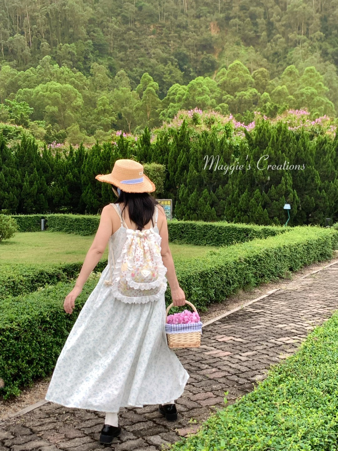 Floral Printed Lace Drawstring Backpack