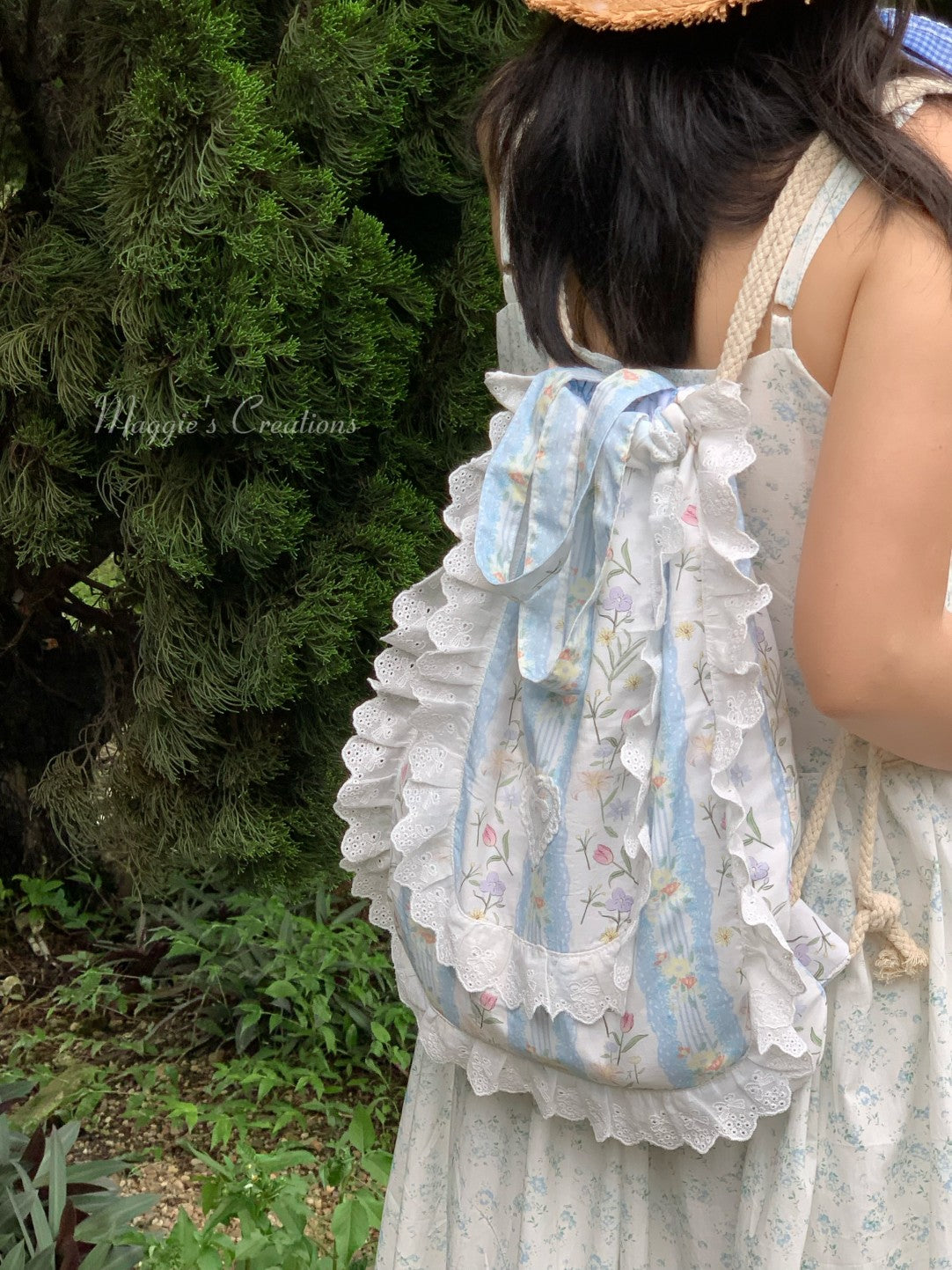 Floral Printed Lace Drawstring Backpack