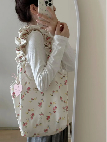 Floral Ruffles Vacation Bucket Bag