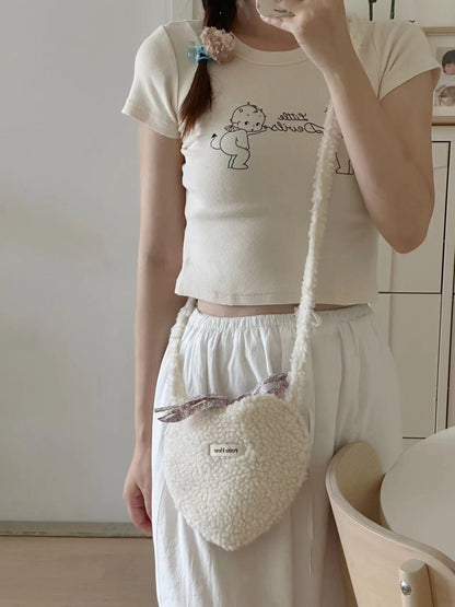 Floral Sherpa Heart Crossbody Bag | Bag | Three Fleas