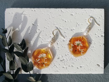Flower Amber Resin Pearl Earrings