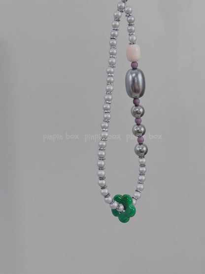 Flower Beaded Silver Phone Strap