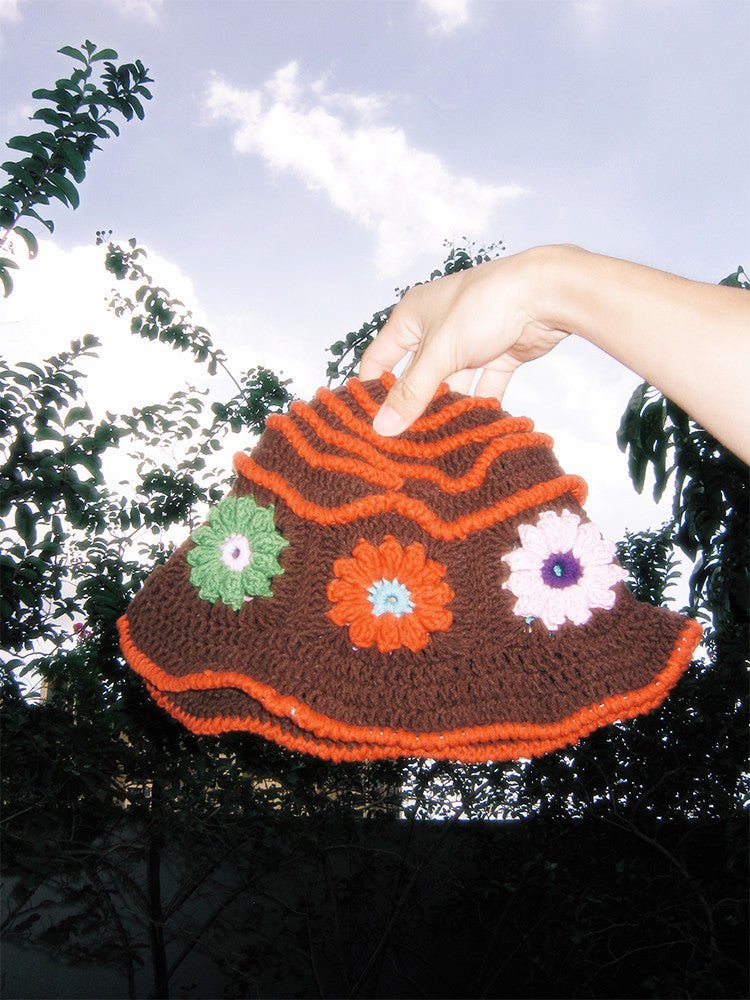 Flower Brown Handmade Crochet Hat
