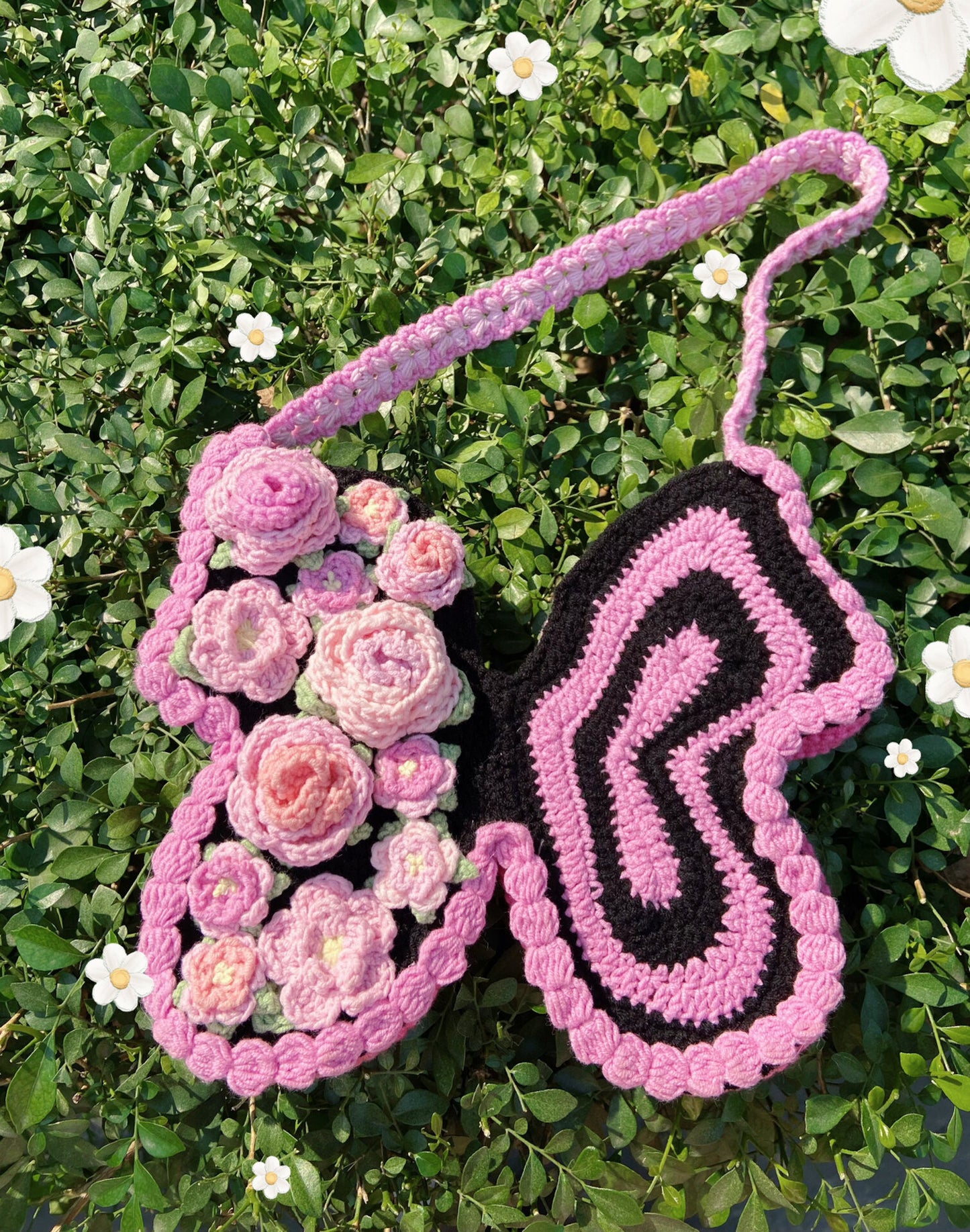 Flower Butterfly Crochet Shoulder Bag