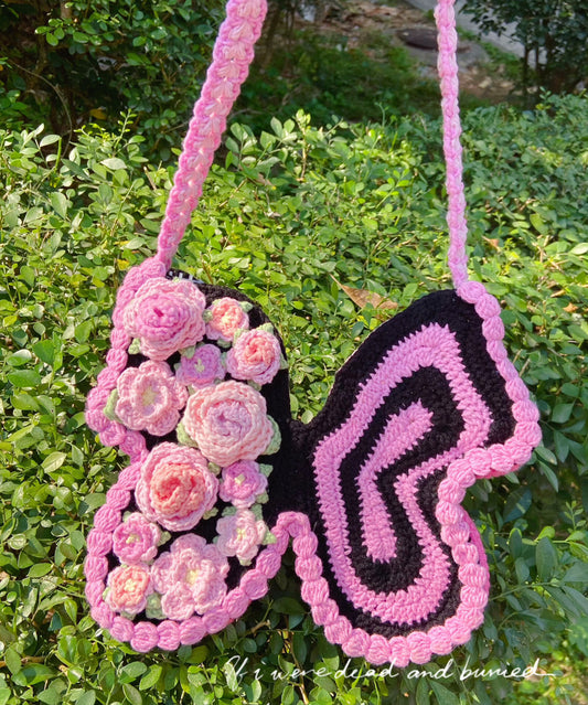 Flower Butterfly Crochet Shoulder Bag