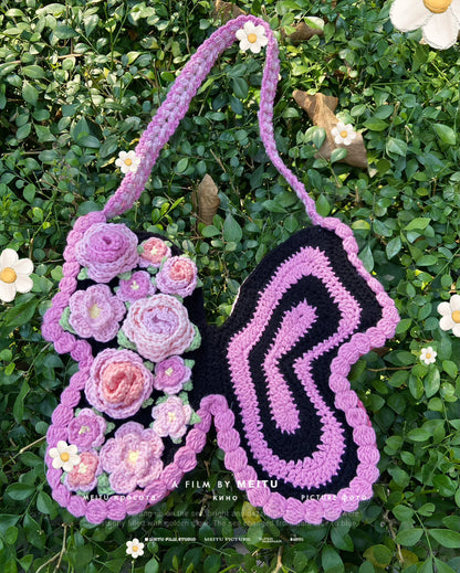 Flower Butterfly Crochet Shoulder Bag