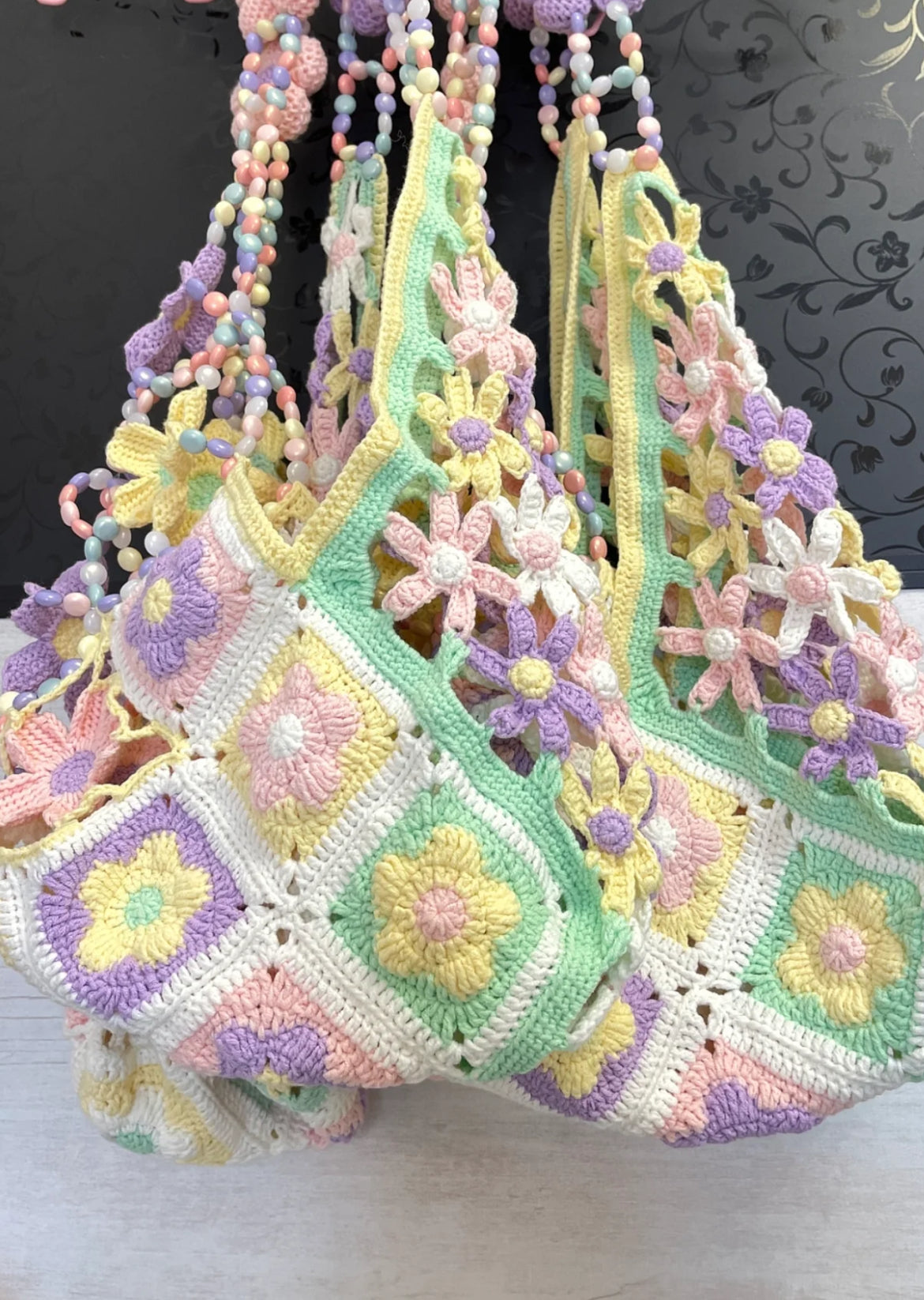 Flower Hollow Beaded Crossbody Bag