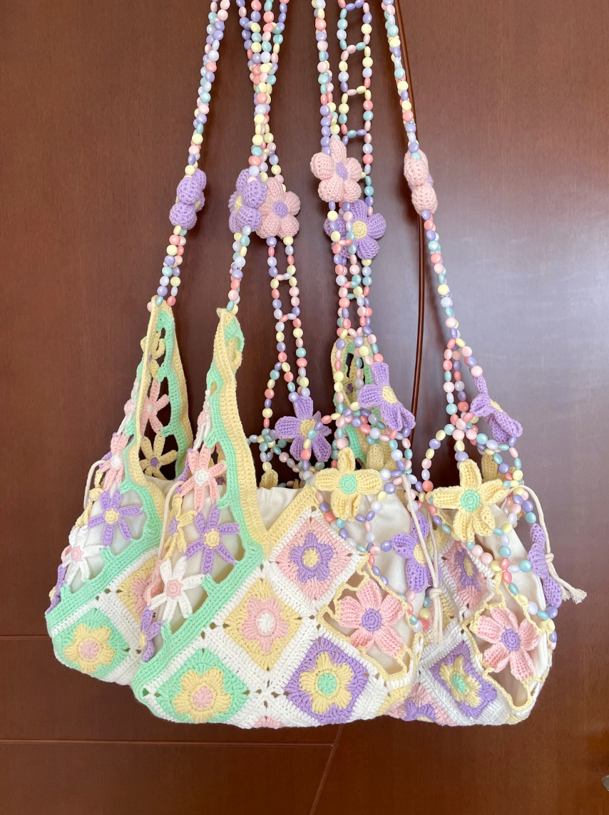 Flower Hollow Beaded Crossbody Bag