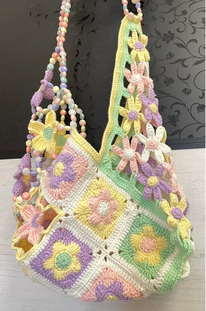 Flower Hollow Beaded Crossbody Bag