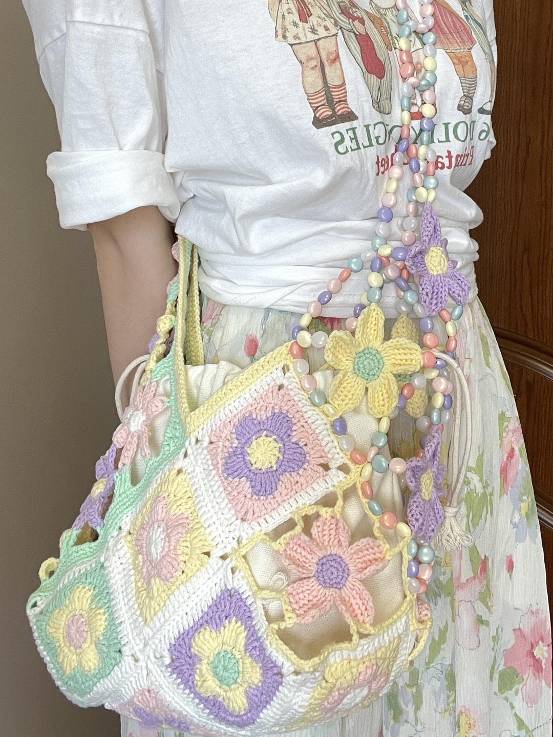 Flower Hollow Beaded Crossbody Bag