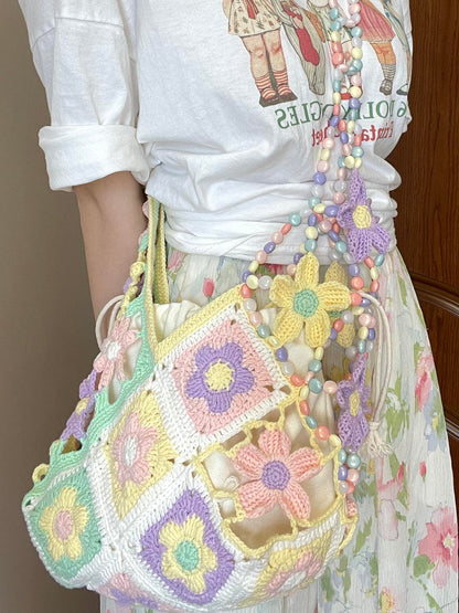 Flower Hollow Beaded Crossbody Bag