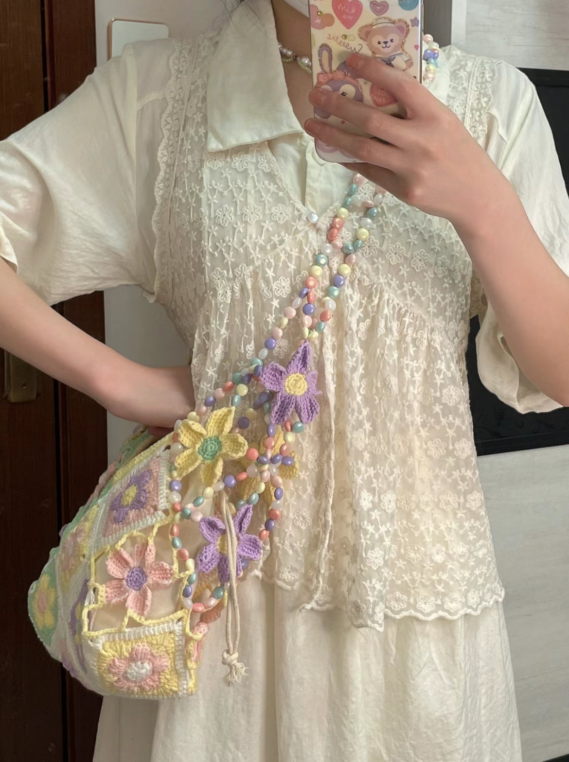Flower Hollow Beaded Crossbody Bag