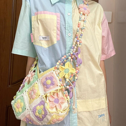 Flower Hollow Beaded Crossbody Bag