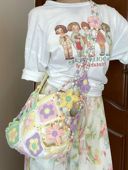 Flower Hollow Beaded Crossbody Bag