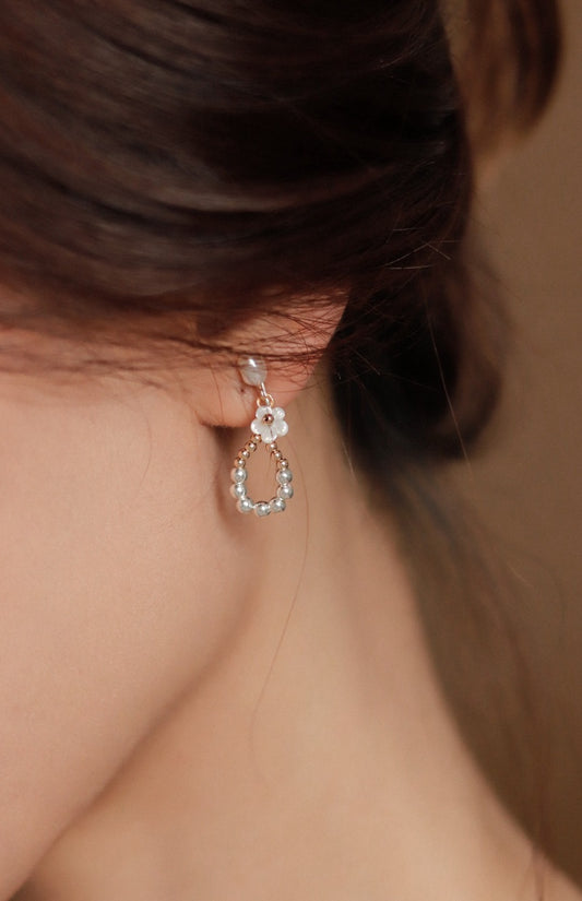 Flower Pearl Beaded Dangle Earrings