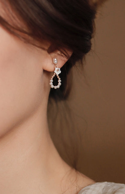 Flower Pearl Beaded Dangle Earrings
