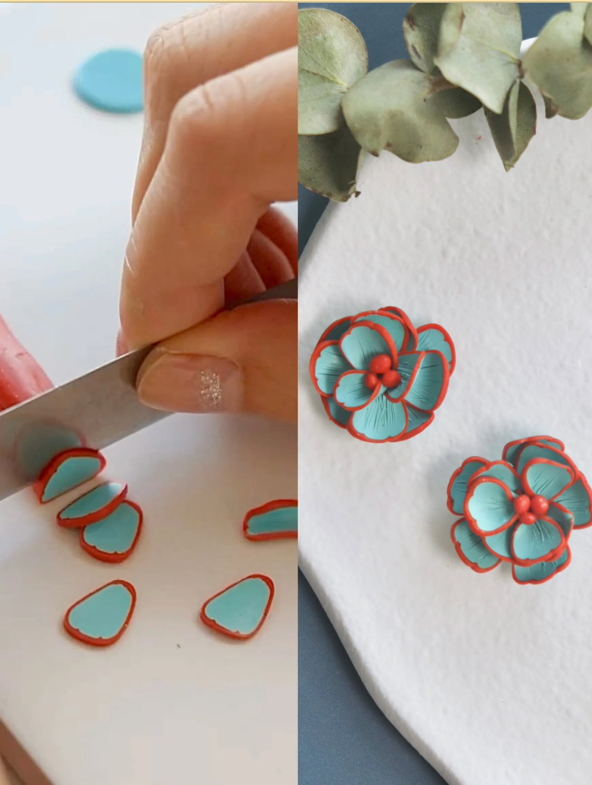 Flower Polymer Clay Open-end Ring Earrings