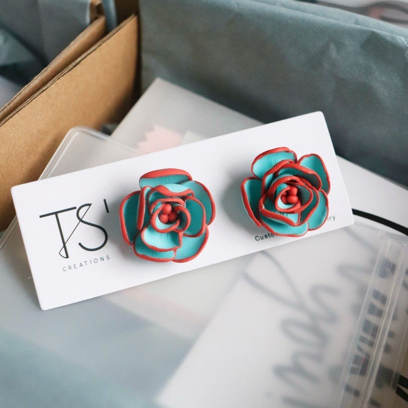 Flower Polymer Clay Open-end Ring Earrings