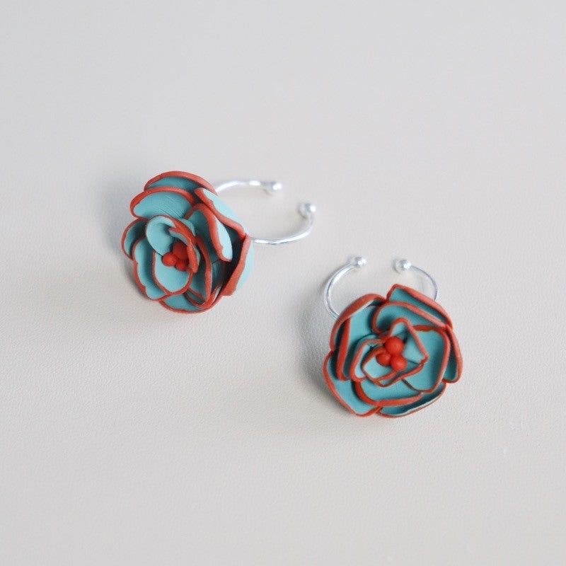 Flower Polymer Clay Open-end Ring Earrings
