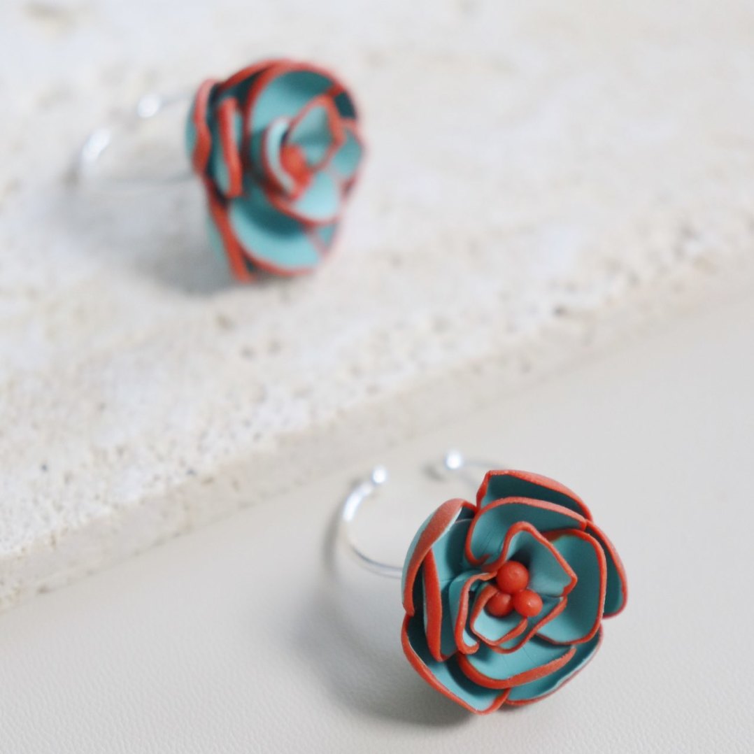Flower Polymer Clay Open-end Ring Earrings