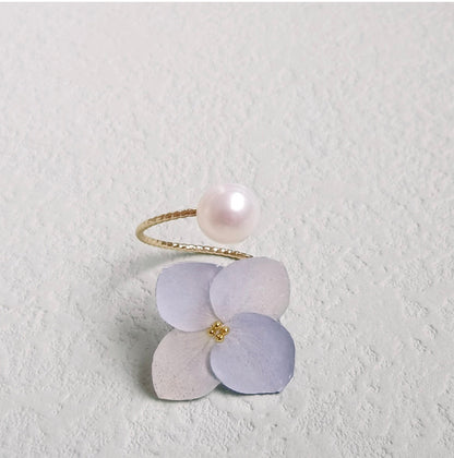 Flower Resin Pearl Open-end Ring