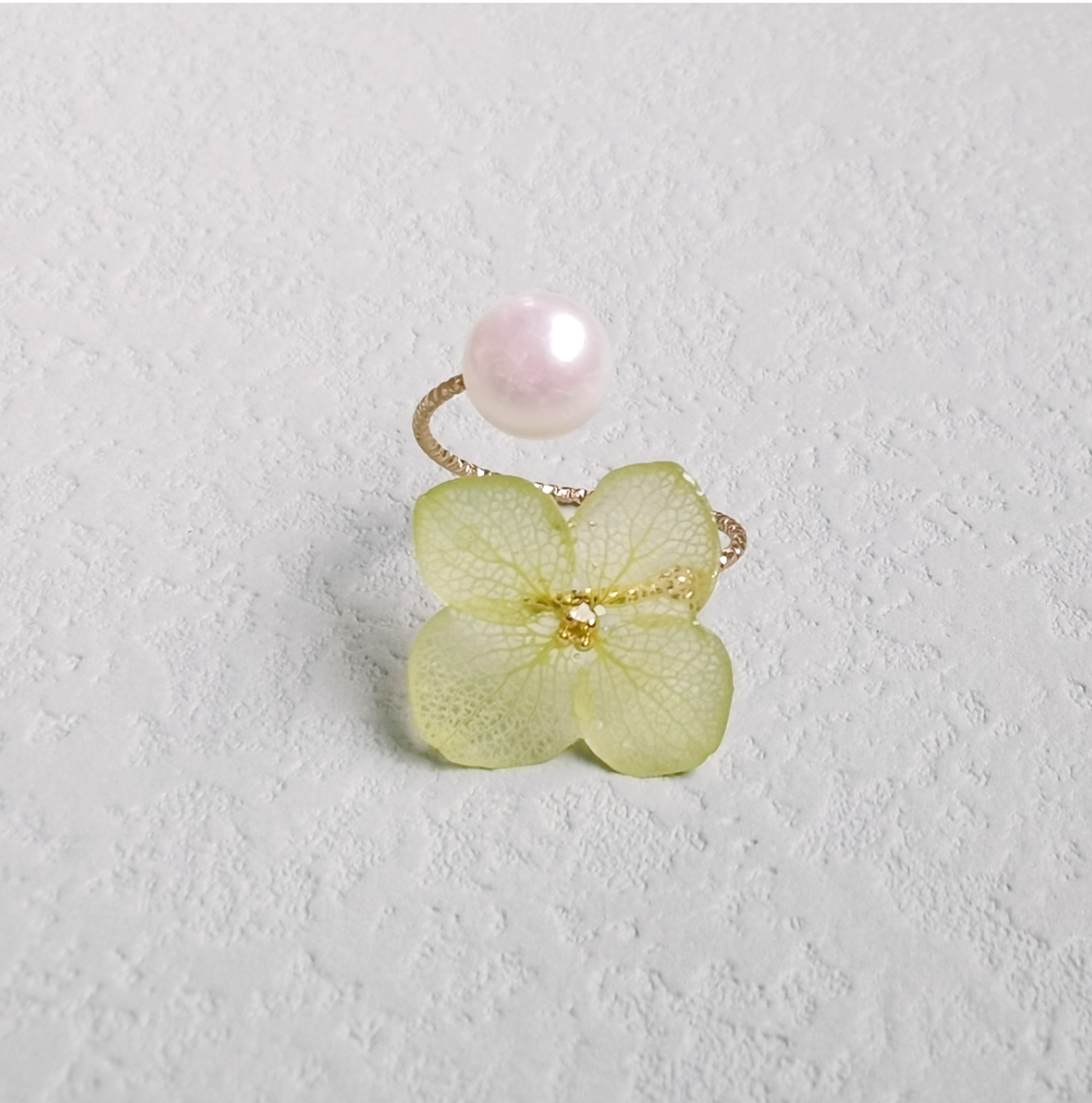 Flower Resin Pearl Open-end Ring