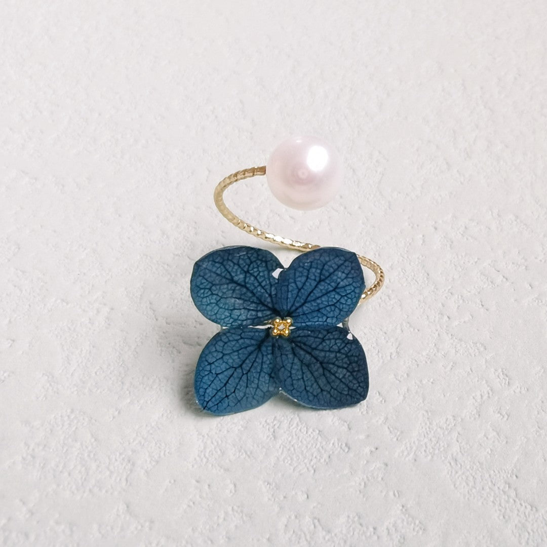 Flower Resin Pearl Open-end Ring