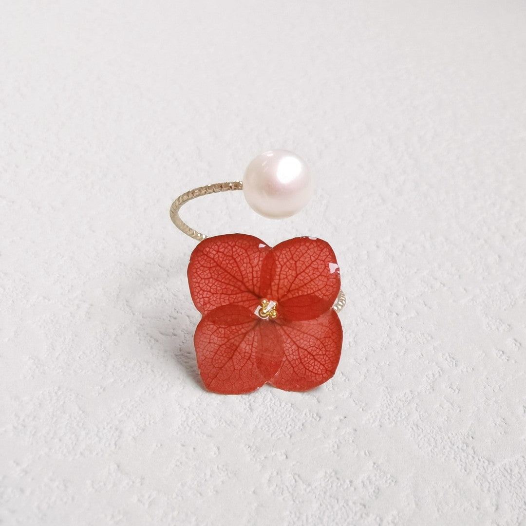 Flower Resin Pearl Open-end Ring