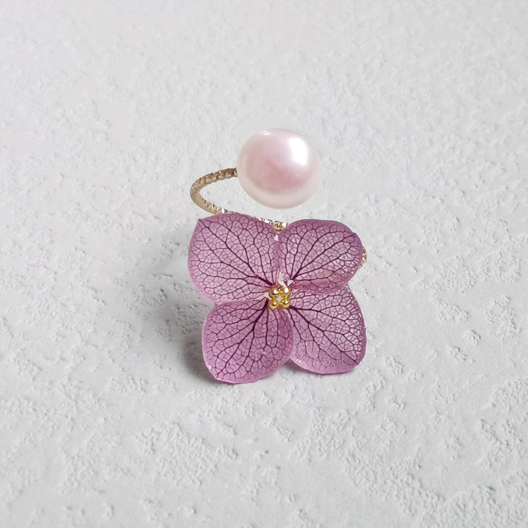 Flower Resin Pearl Open-end Ring