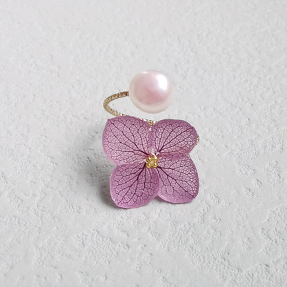 Flower Resin Pearl Open-end Ring