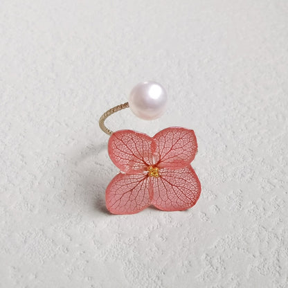 Flower Resin Pearl Open-end Ring