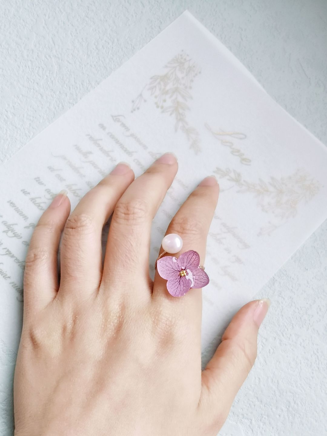 Flower Resin Pearl Open-end Ring