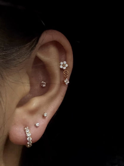 Flower Threaded Screw Flat Black Earring