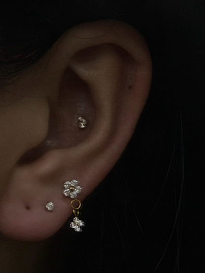 Flower Threaded Screw Flat Black Earring