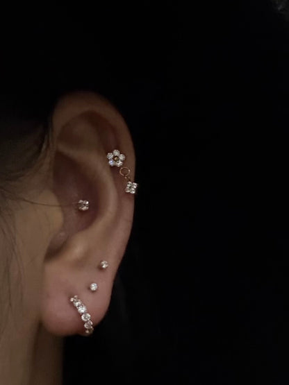 Flower Threaded Screw Flat Black Earring