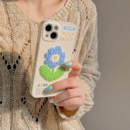 Fluffy Flower Faux Leather Phone Case