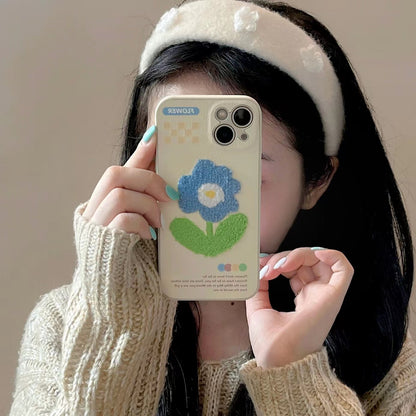 Fluffy Flower Faux Leather Phone Case