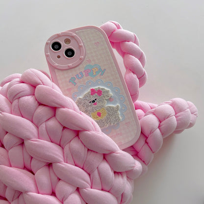 Fluffy Puppy Faux Leather Phone Case