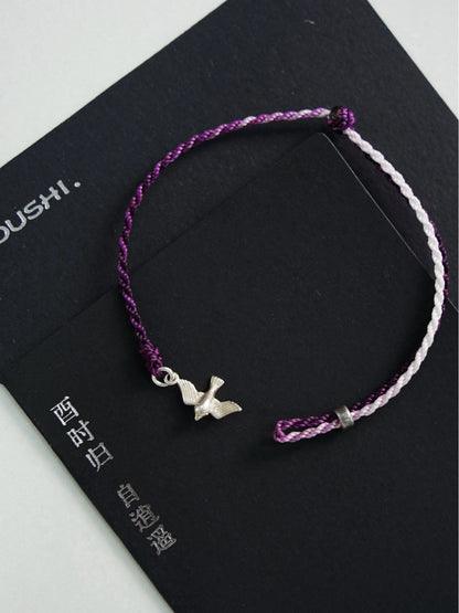Flying Bird Silver Braided Bracelet