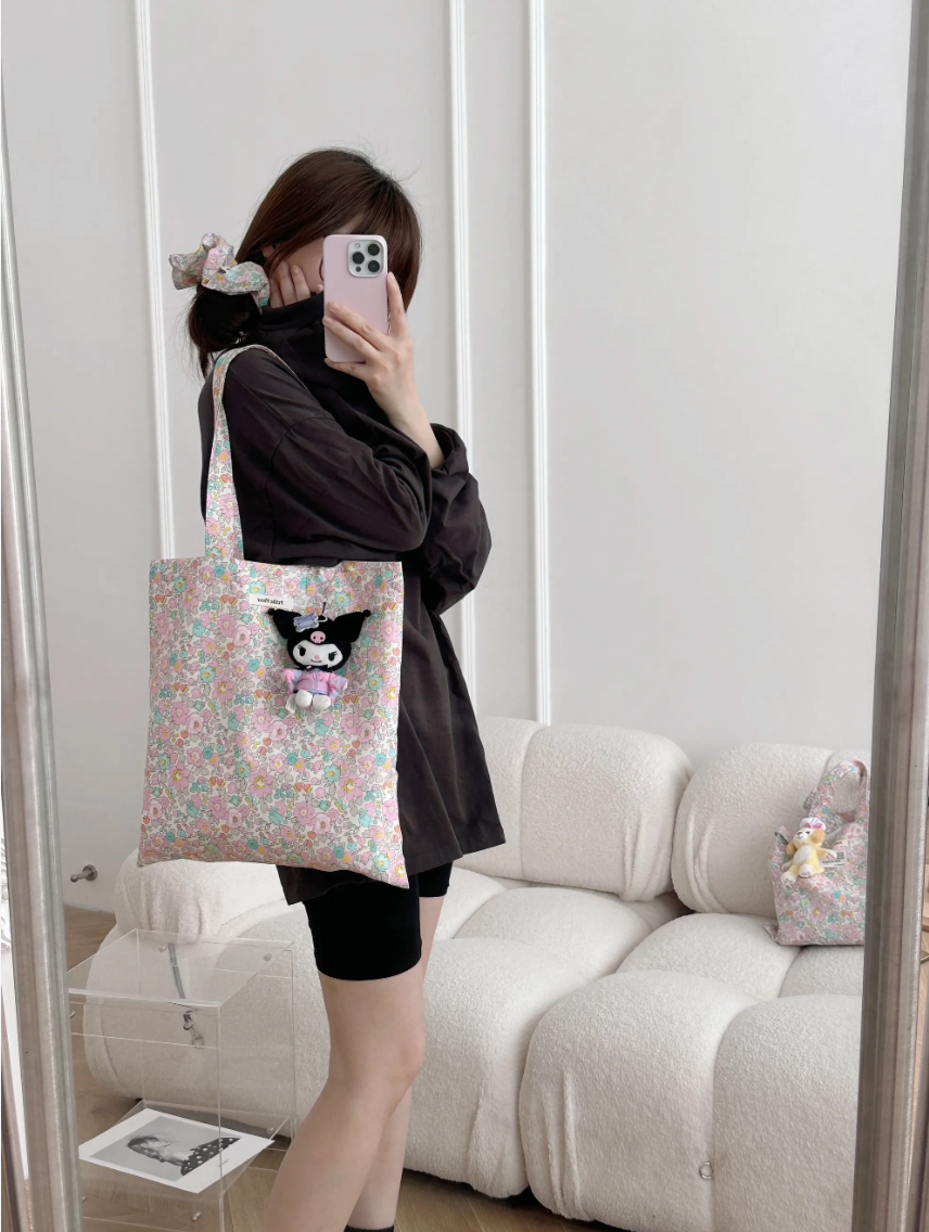 French Floral Print Canvas Shoulder Bag