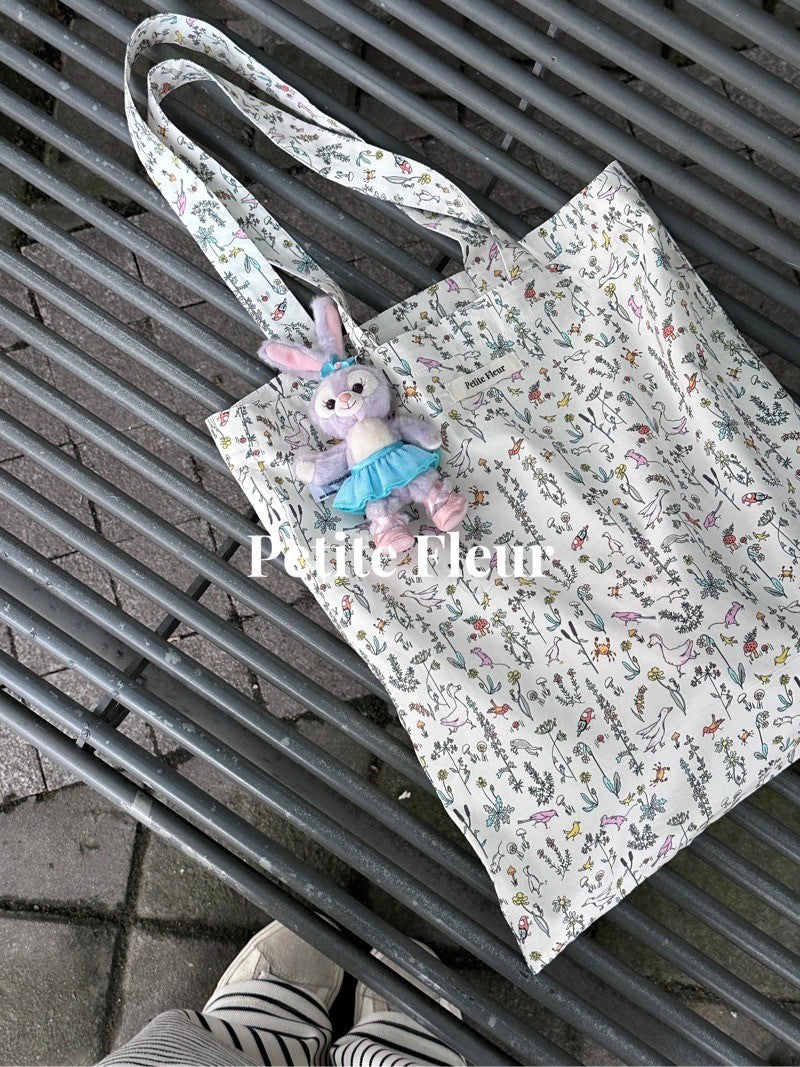 French Floral Print Canvas Shoulder Bag