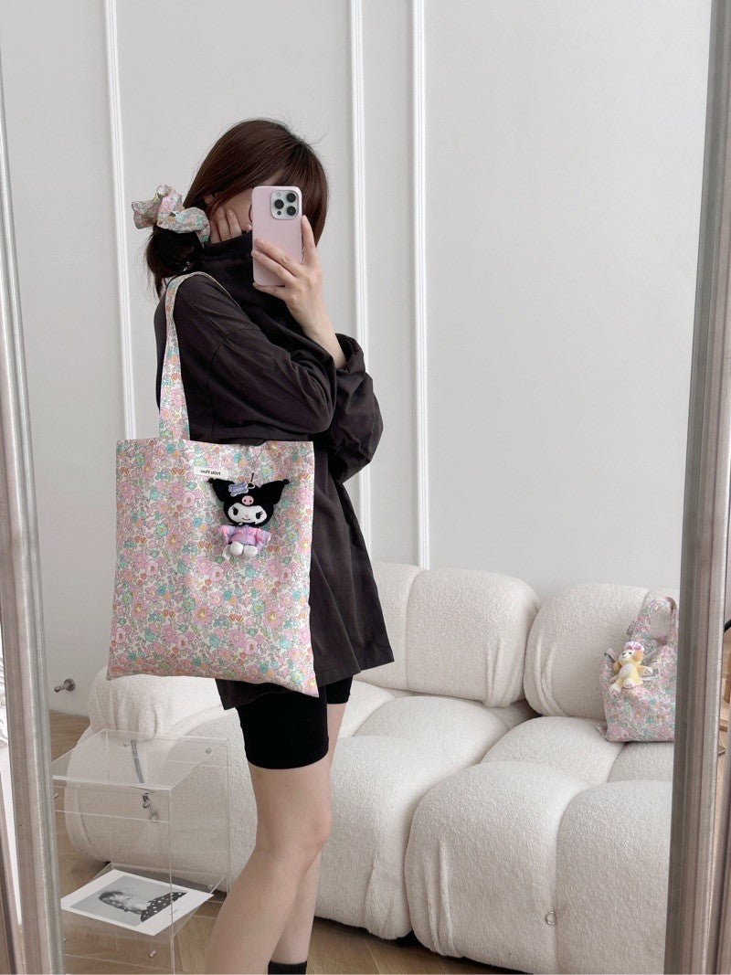 French Floral Print Canvas Shoulder Bag