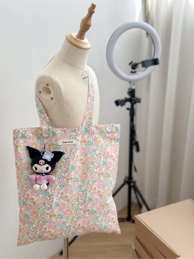 French Floral Print Canvas Shoulder Bag