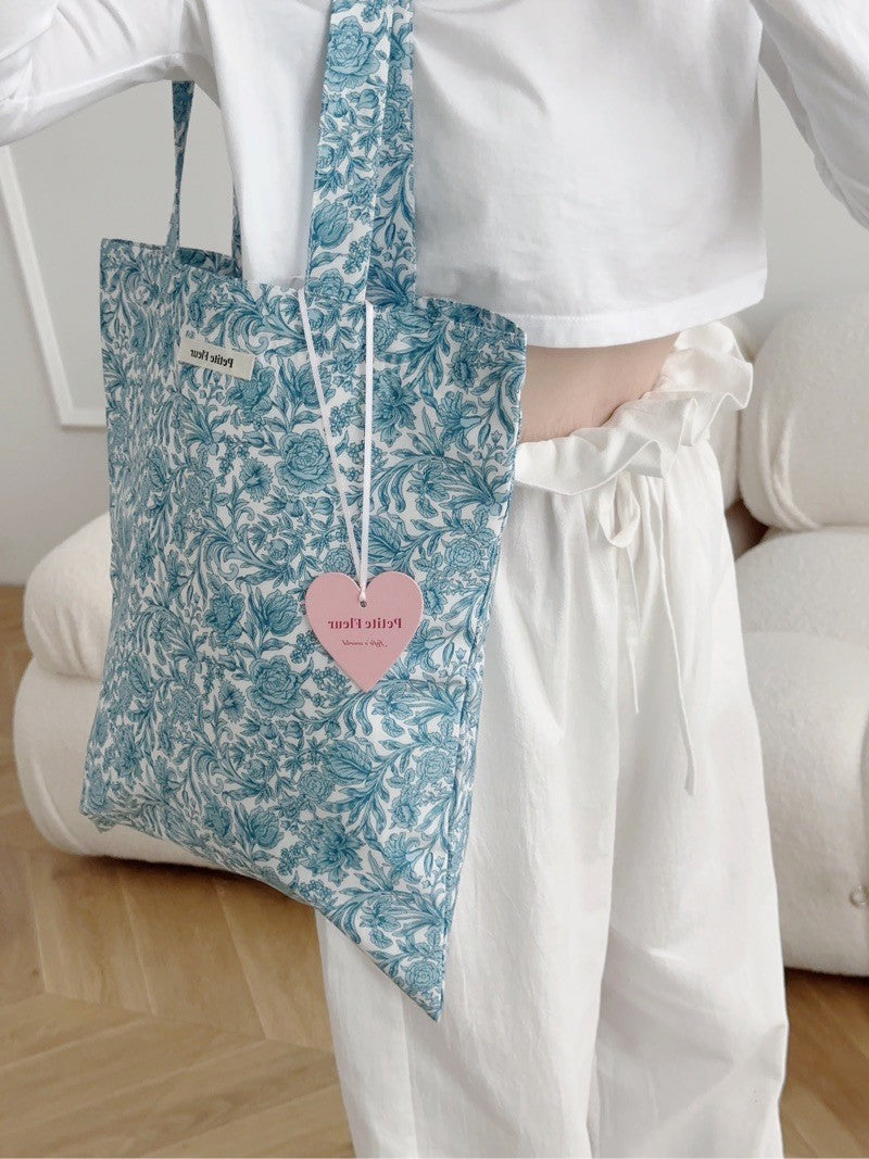 French Floral Print Canvas Shoulder Bag