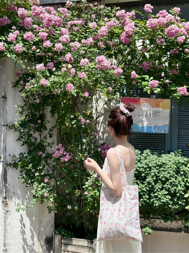 French Floral Print Canvas Shoulder Bag