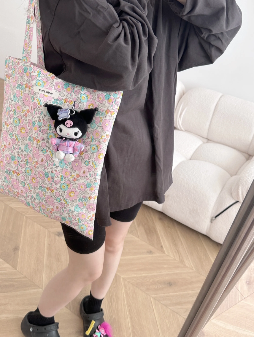 French Floral Print Canvas Shoulder Bag